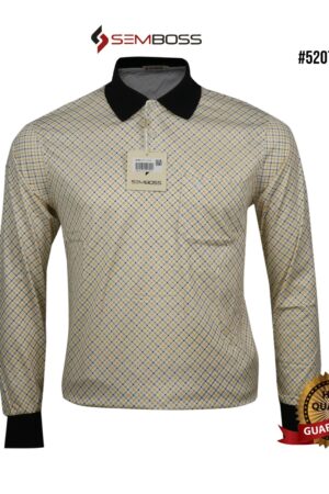 Kaos Kerah Pria Semboss Lengan Panjang Bahan Katun Adem Berkantong 5207A